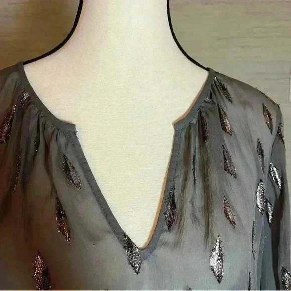 Joie - Silk Mauro Metallic Top Grey Silver Women’s Size Small Semi-sheer Blouse - Picture 4 of 14